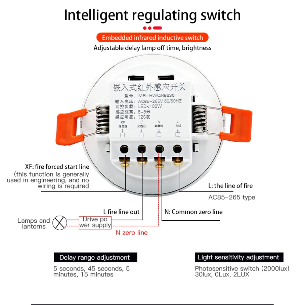 

Adjustable Human Body Sensor Switch Ceiling Installation Human Body Sensor Smart Home 110-220v Infrared Sensor Motion Detection