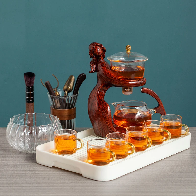Tea Making Kungfu Teapot Teacup Automatic Tea Set Heat-resistant Glass Teapot Holder Base infusers Ware Tea Set