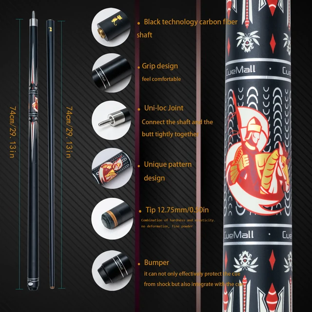 Pool Cue with 12.75mm Multi-Layer Tip, Quick Connect Joint, Silver Inlaid Watermark, Ideal for Carom Billiards –Stylish Design 1