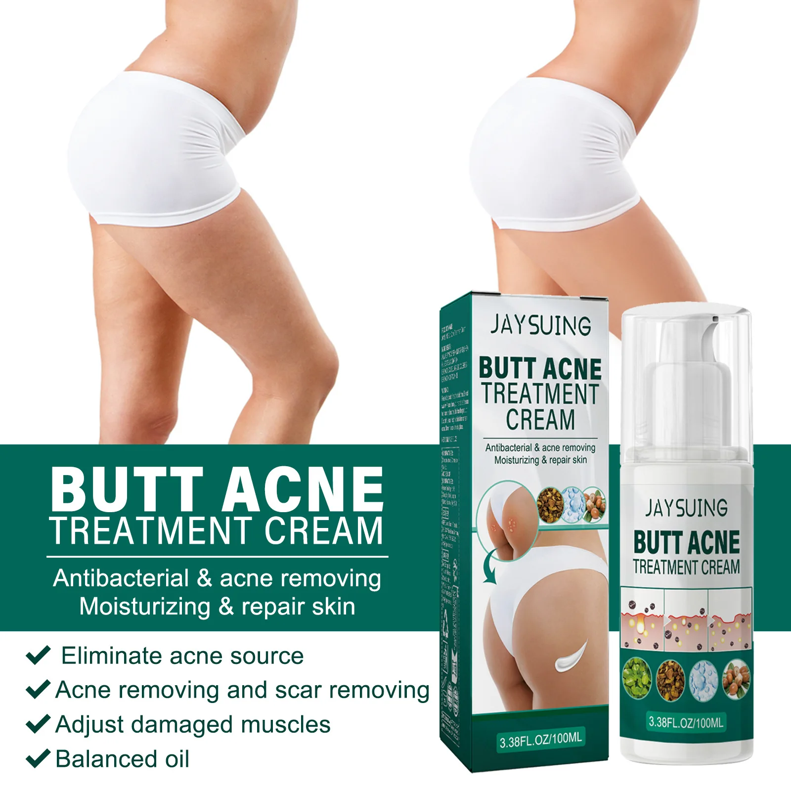 Butt Acne Treatmen Cream Buttock Pimple Removal Clearing Buttock Thigh Acne Moisturize Smoothing Nourish Body Acne Repair Cream 6