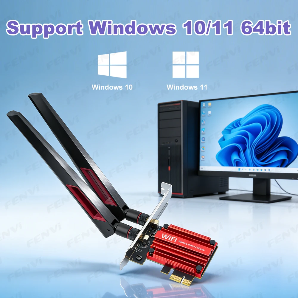 fenvi WiFi 7 PCIe 무선 어댑터 블루투스 5.4 트라이 밴드 6G/5G/2.4Ghz 10DBi 안테나 MT7925 WiFi7 네트워크 카드 PC Win 10/11용