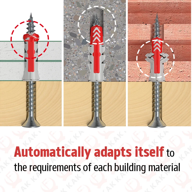 KAK 10PCS Contractor-Strength Anchor Kit Expansion Pipe Intelligent M8 Screw Pipe Safety Nylon Expansion Hollow Wall Wood anchor kit