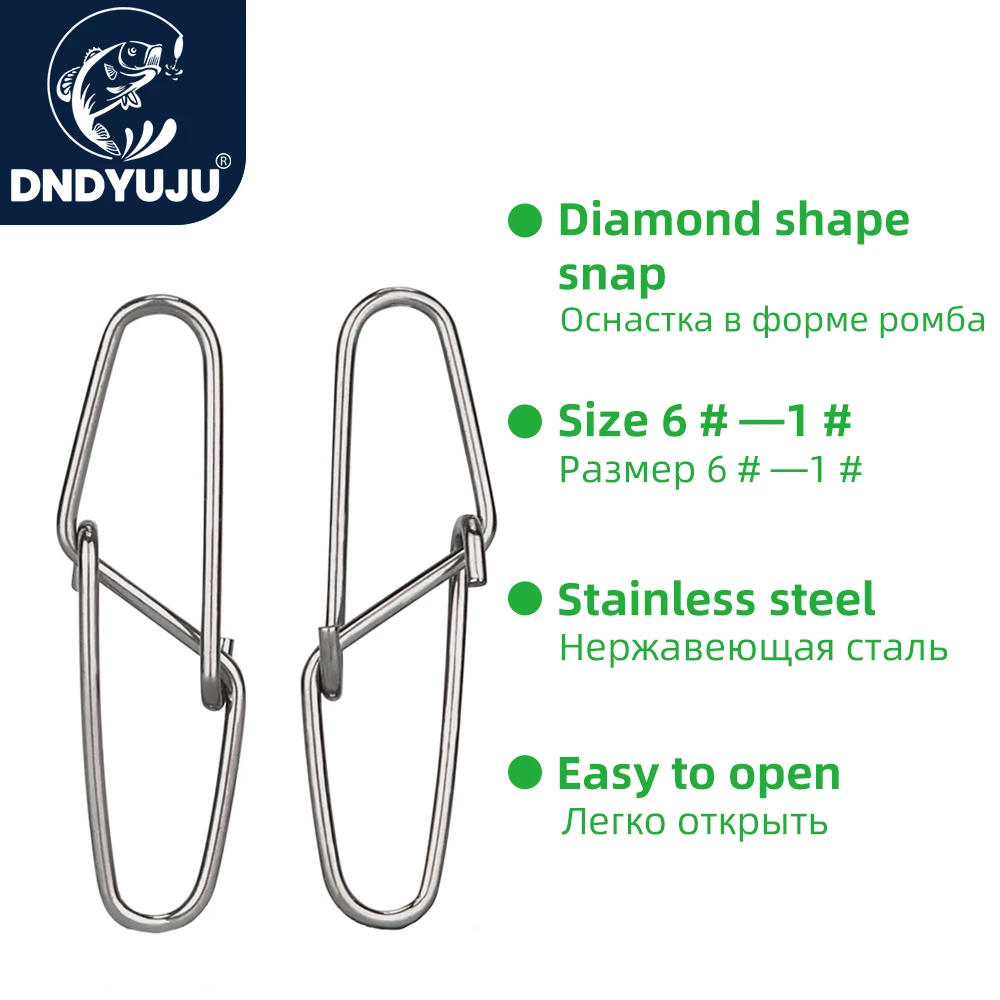 DNDYUJU 100pcs Fishing Swivel Connector Hooks Line Clip Lock Carabiners Stainless Steel Fastener Snaps 15mm-34mm Tackle | Спорт и