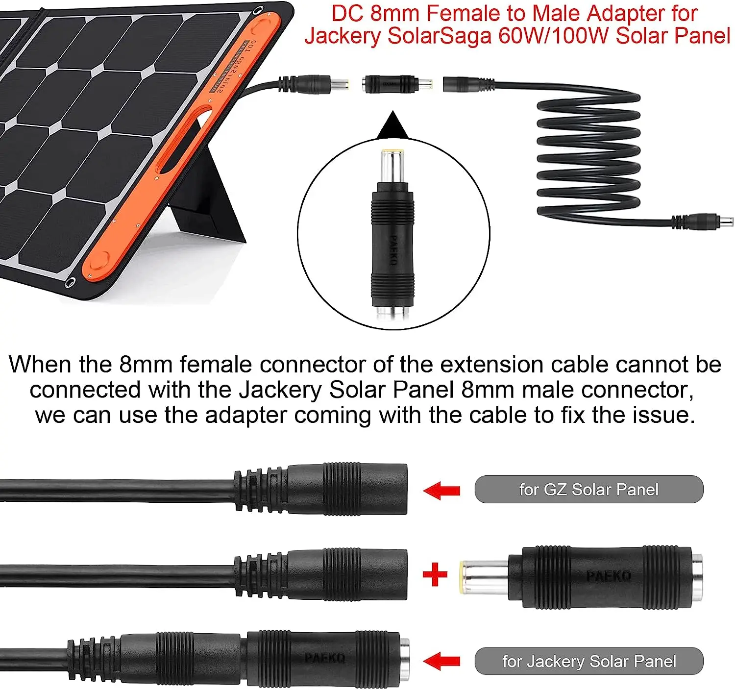 10Ft, 8mm male to female Extension Cable with DC 8mm Female to Male plug Connector Plug fit for GZ Yeti Jacke charging cable,usb charging cable