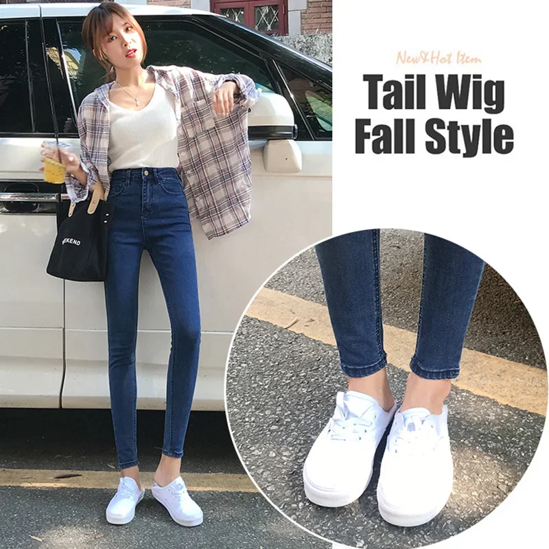 Women Pencil Jeans Korean New High Waist Big Size 25-34