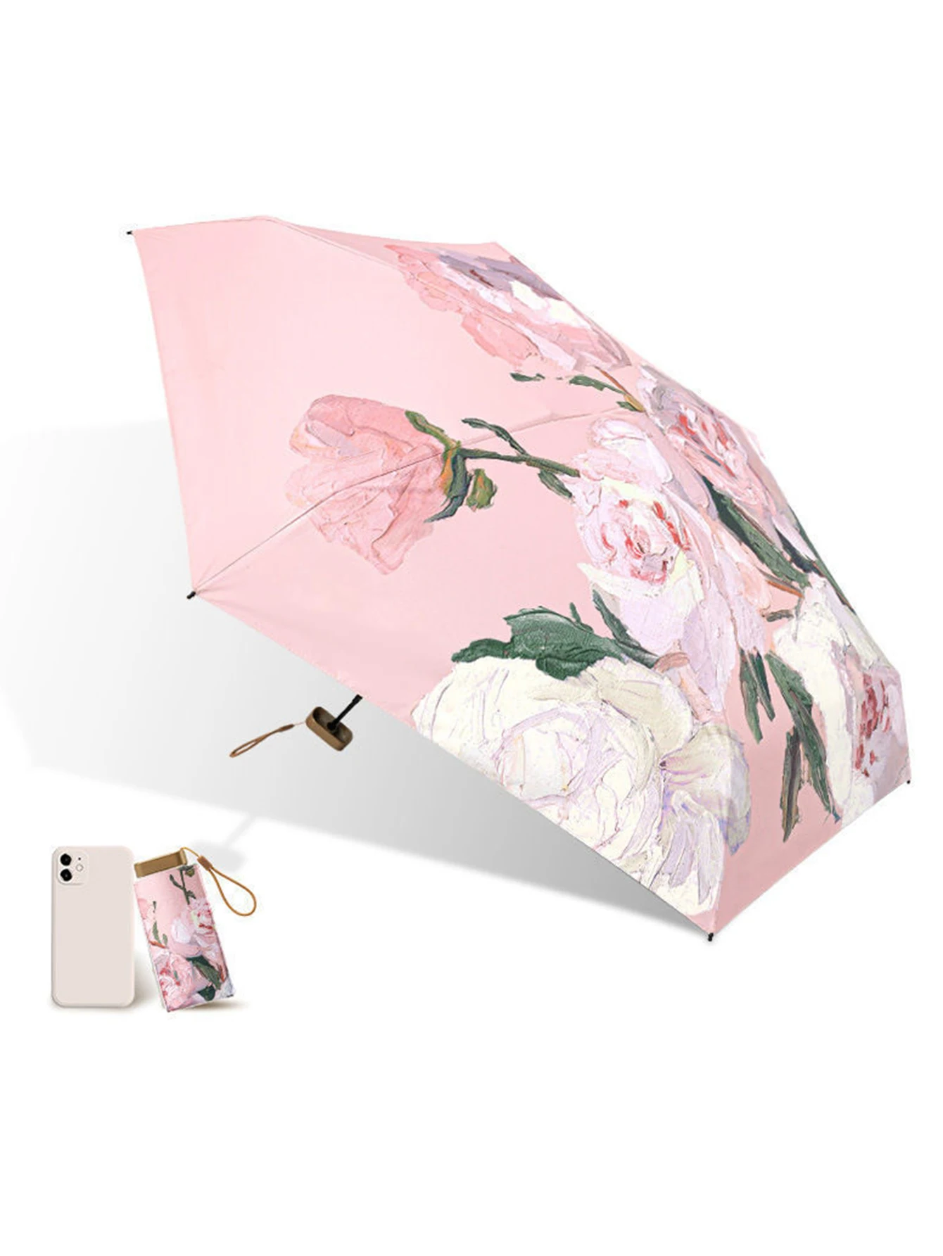 Women's Mini Black Rubber Sunscreen UV Sunshade Umbrella Compact and Convenient Capsule Sun Umbrella Six Fold