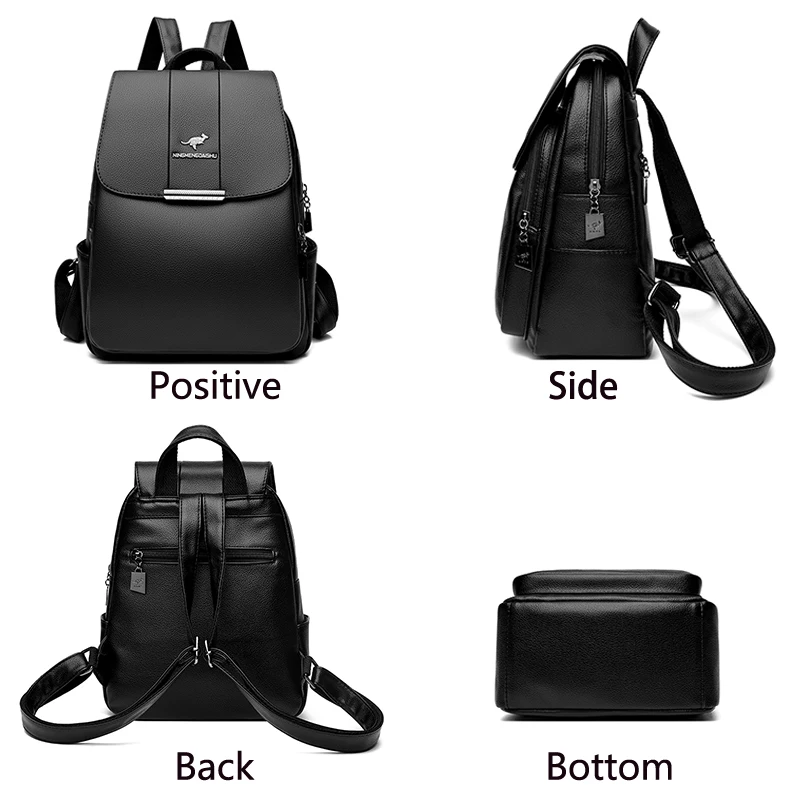Women Backpack School Bags For Girls Soft Leather Female Vintage Bag School Bags Women PU Backpacks Fashion Travel Bagpack 3