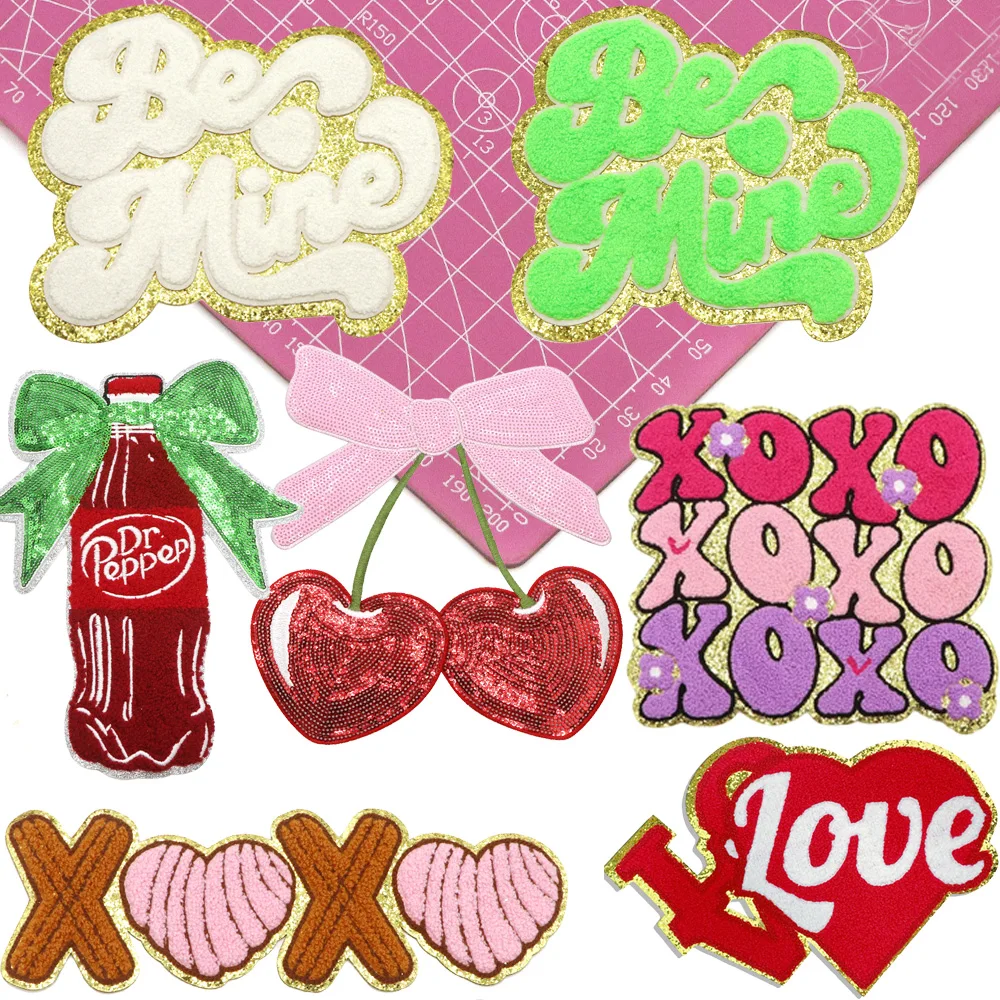 1 Stück große Aufnäher zum Aufbügeln, Liebes-Patches, Valentinstag-Chenille-Patches, Varsity-Buchstaben-Patches für Kleidung, Rucksäcke, Hüte, Jacken