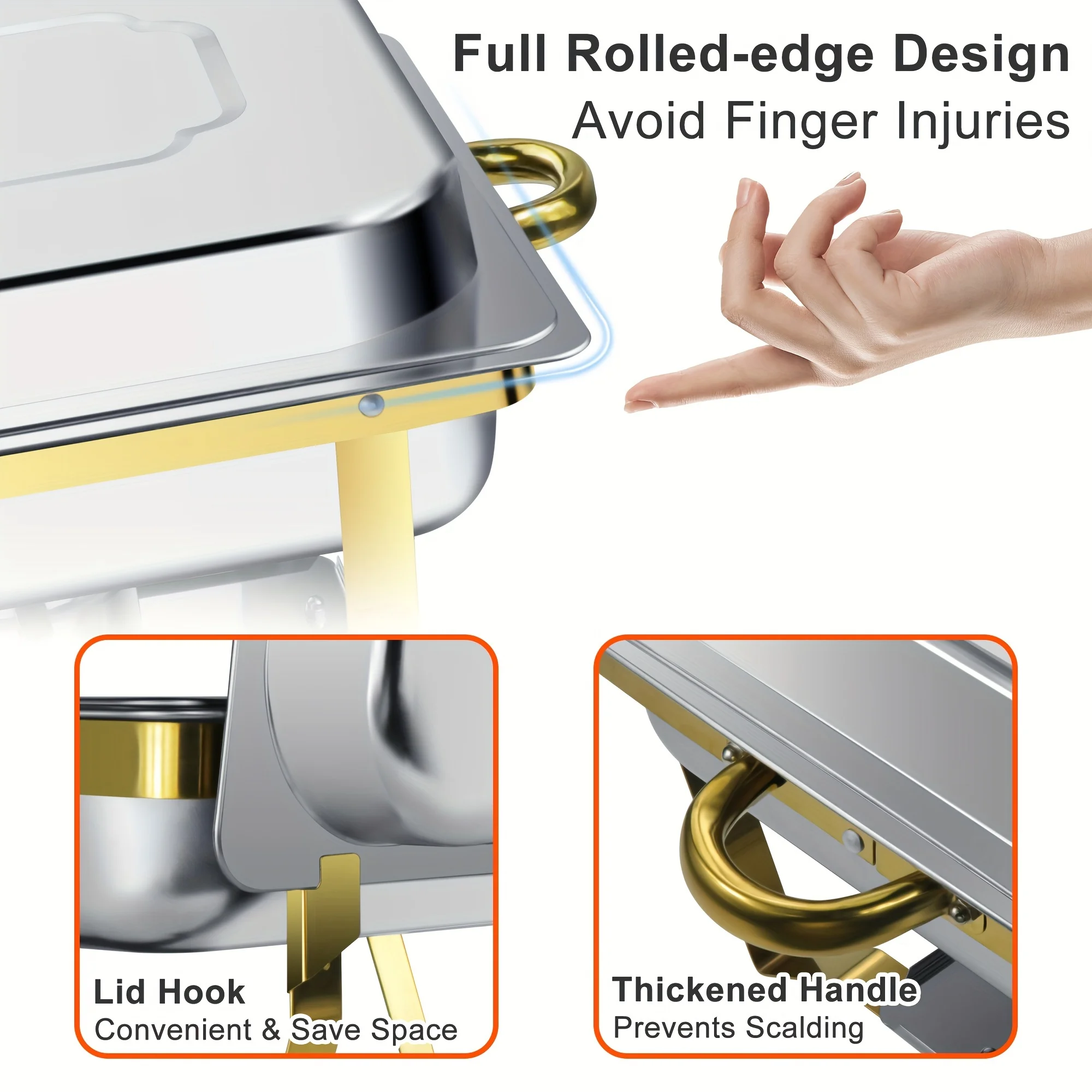 8pcs 9QT Golden Stainless Steel Chafing Dishes for Buffet 5