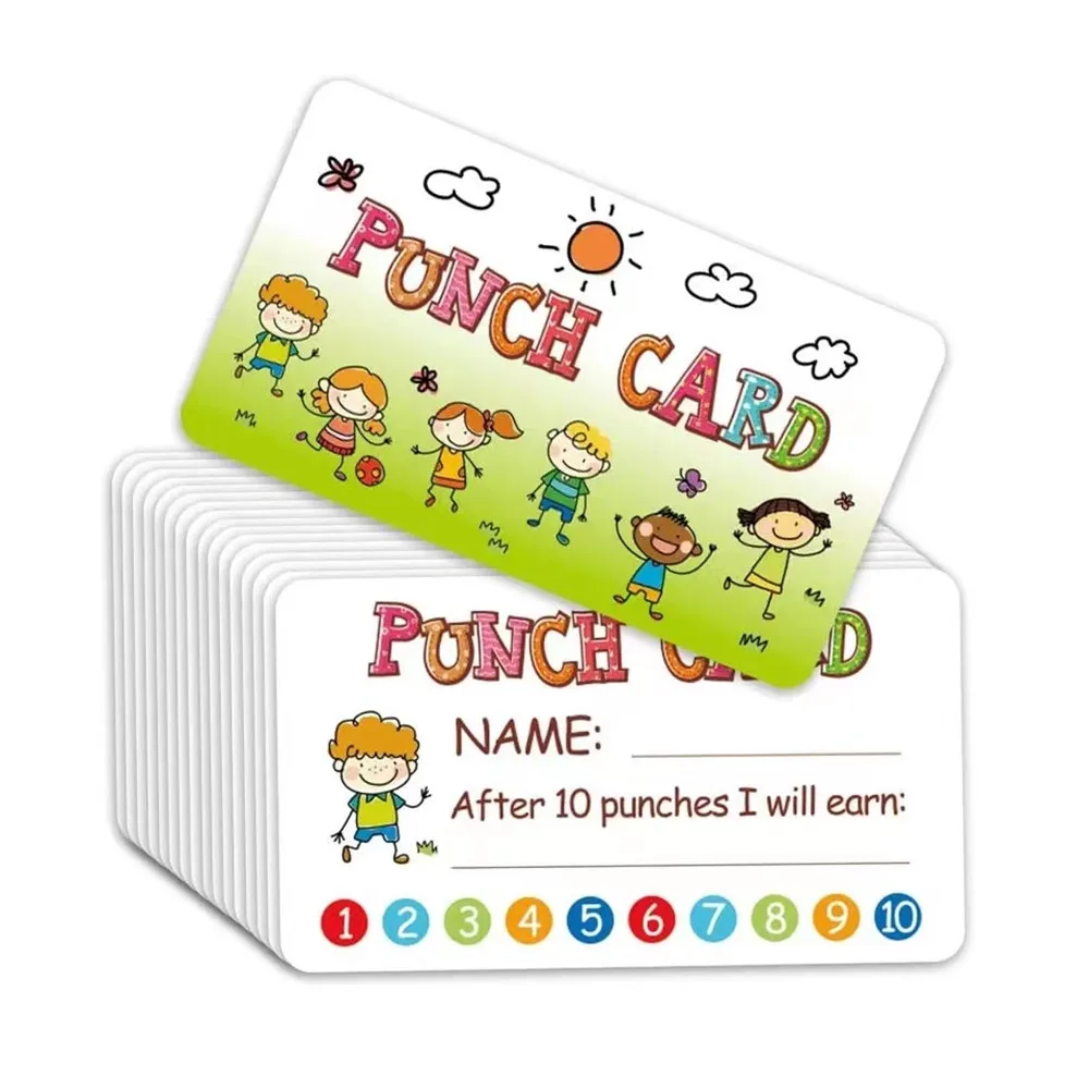 10-50pcs Punch Cards Incentive Reward Card Student Name Tags for Kid School Attendance Classroom Homework Progress Tracking Card