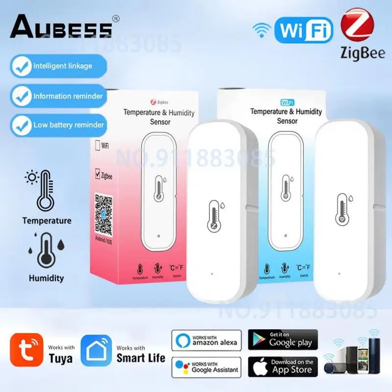 

Tuya WIFI/ZigBee Smart Temperature And Humidity Sensor Battery Powered ZigBee Smart Home Security Work With Alexa Google Home