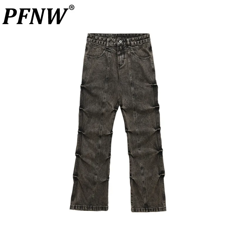 

PFNW Men's Waste Soil Style Heavy Industry Jeans Pleated Loose Denim Pants Fashion Tide Deconstruction Design High Sense 12Z5448