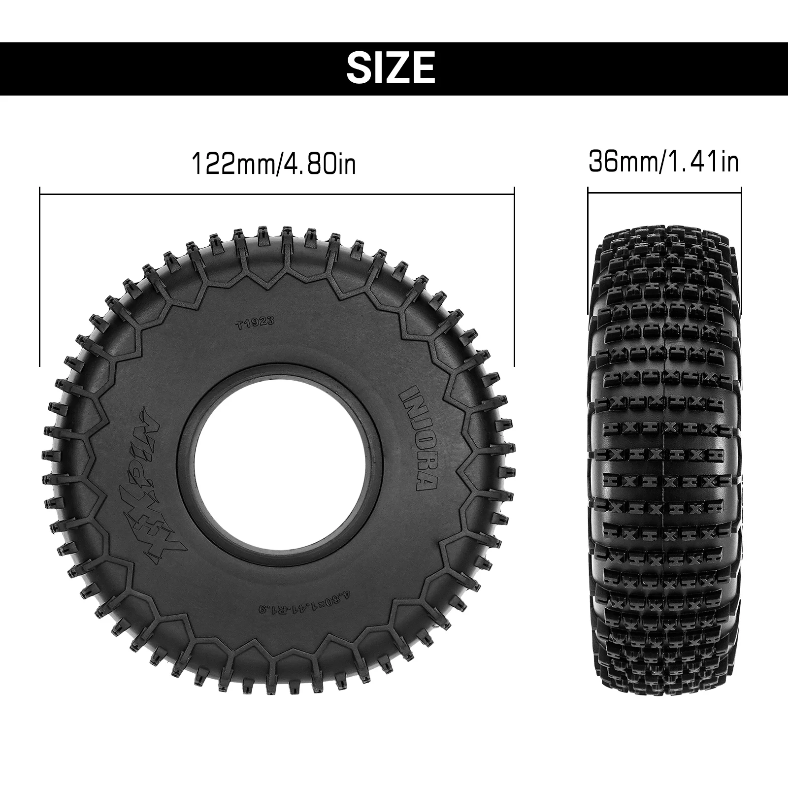 INJORA S5 122*36mm 1.9" XHX Pin Wheel Tires for 1/10 RC Crawler Car (T1923) 4