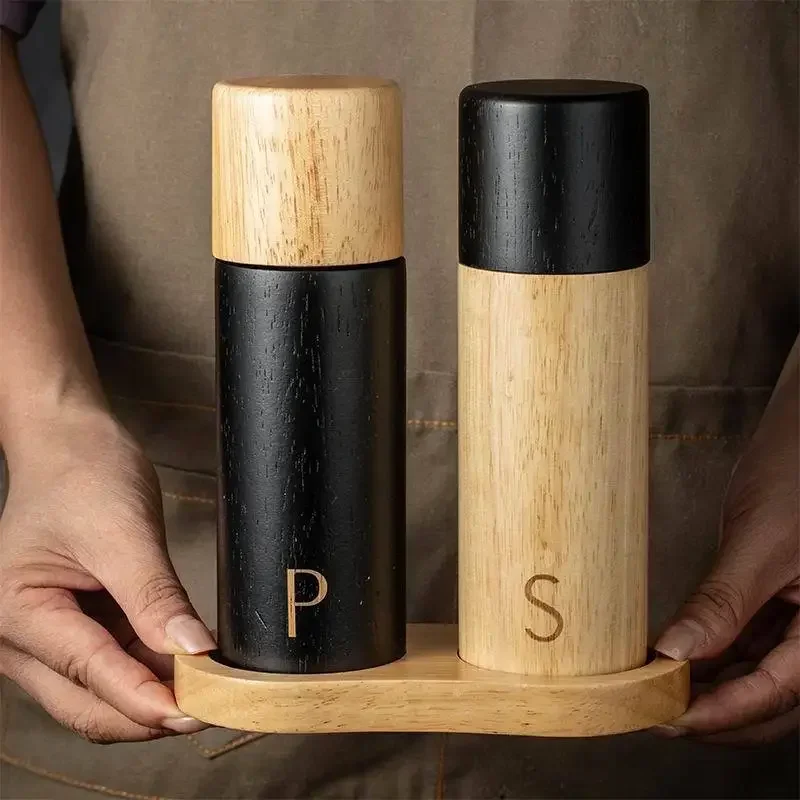 7-inch Wooden Salt and Pepper Grinder Set Manual Spice Black Pepper Grinder Adjustable Ceramic Core Base Kitchen Gadgets