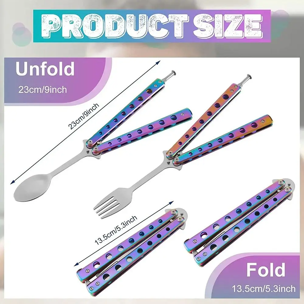 Durable Stainless Steel Butterfly Folding Spoon Fork Practice Training Outdoor Balisong Training Tool Tableware Camping
