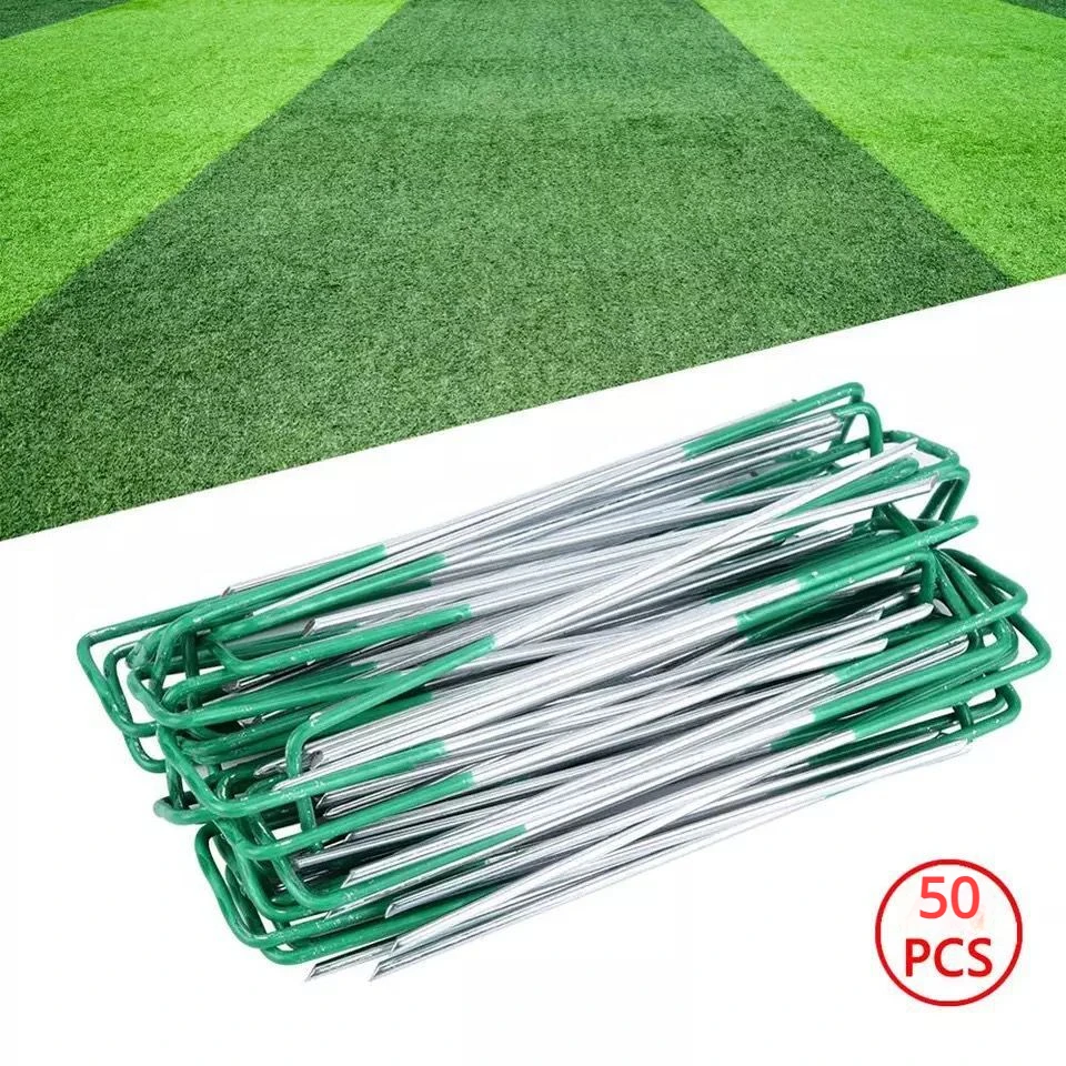 

50pcs Green Lawn Nails U-shaped Turf Tent Nails Environmental Protection Tent Garden Cloth Semi-spray Green Lawn Tent Nail