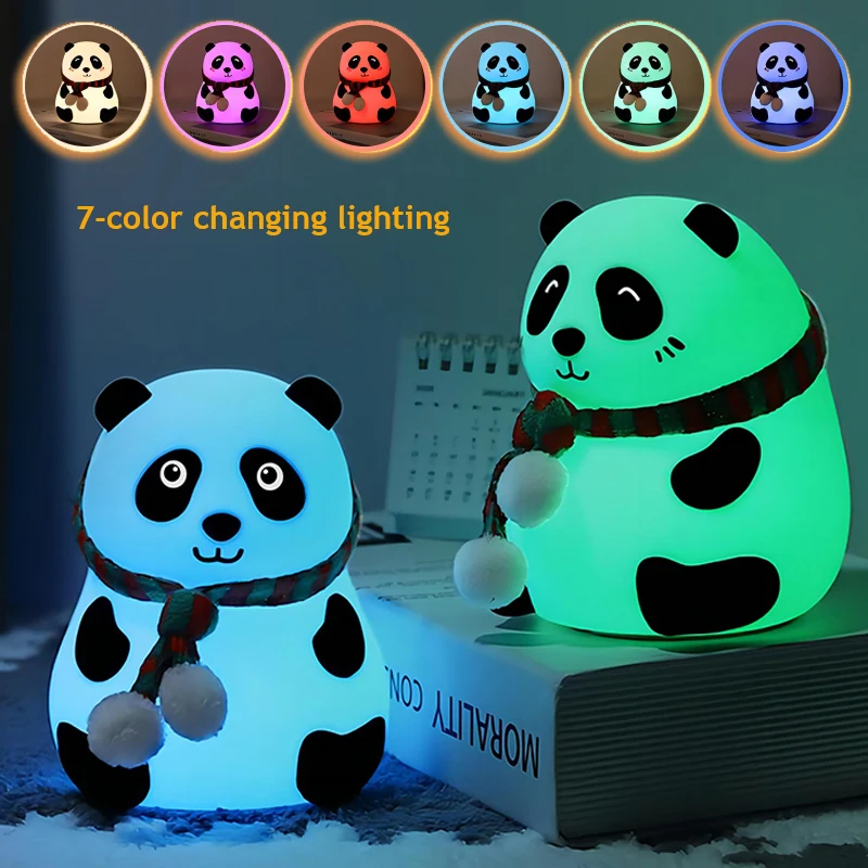 Panda Silicone Lamp Eye Protection Patting Lamp Bedroom Bedside Decoration Baby Toys Night Light 7 Colour Rechargeable LED Light 5