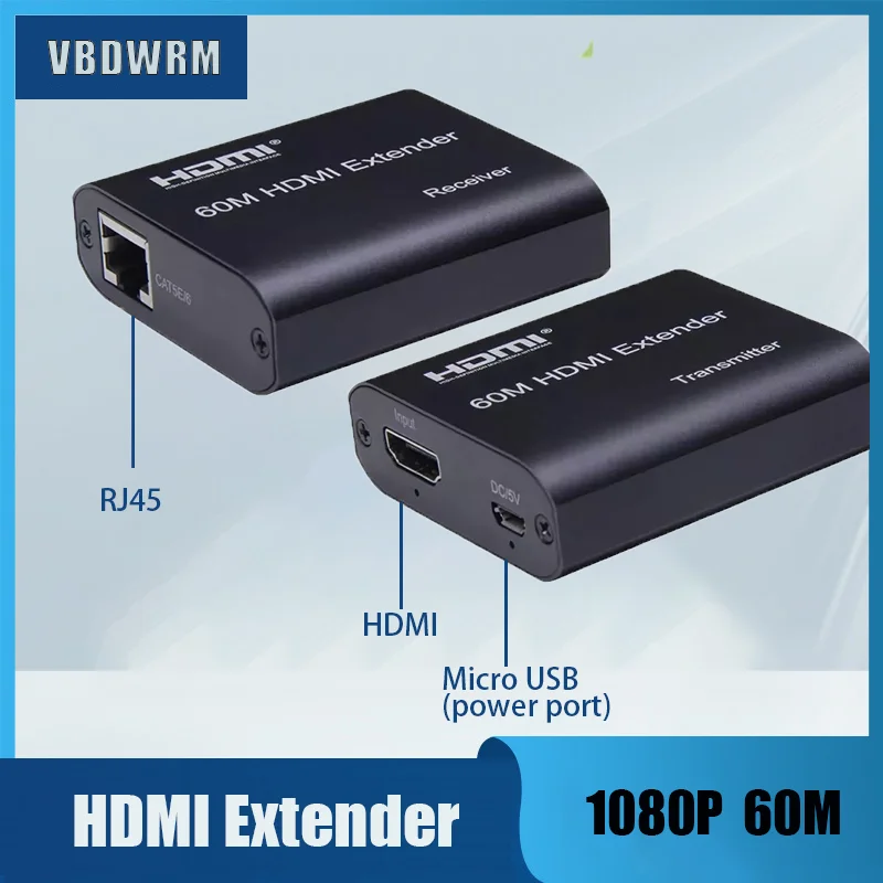 60m 4K HDMI extender by cat5e/6 cable Ethernet audio Kit over RJ45 ethernet Converter for PC DVD UHDTV |