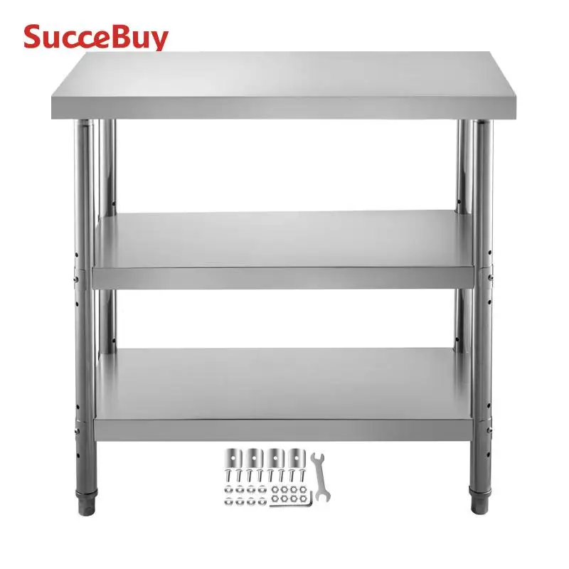SucceBuy Stainless Steel Work Table Storage Shelve Commercial Kitchen Food Prep with Installation for Projects Cafeteria Hotel
