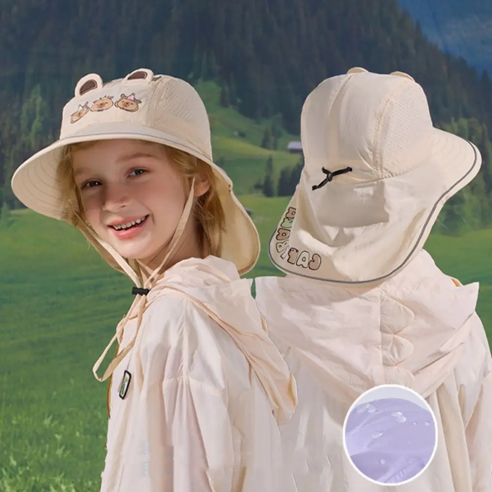 Breathable Capybara Fisherman Hat Quick Dry Cotton Kids Shawl Sun Hat Windproof Rope Wide Brim Baby Sun Protection Hat Cycling