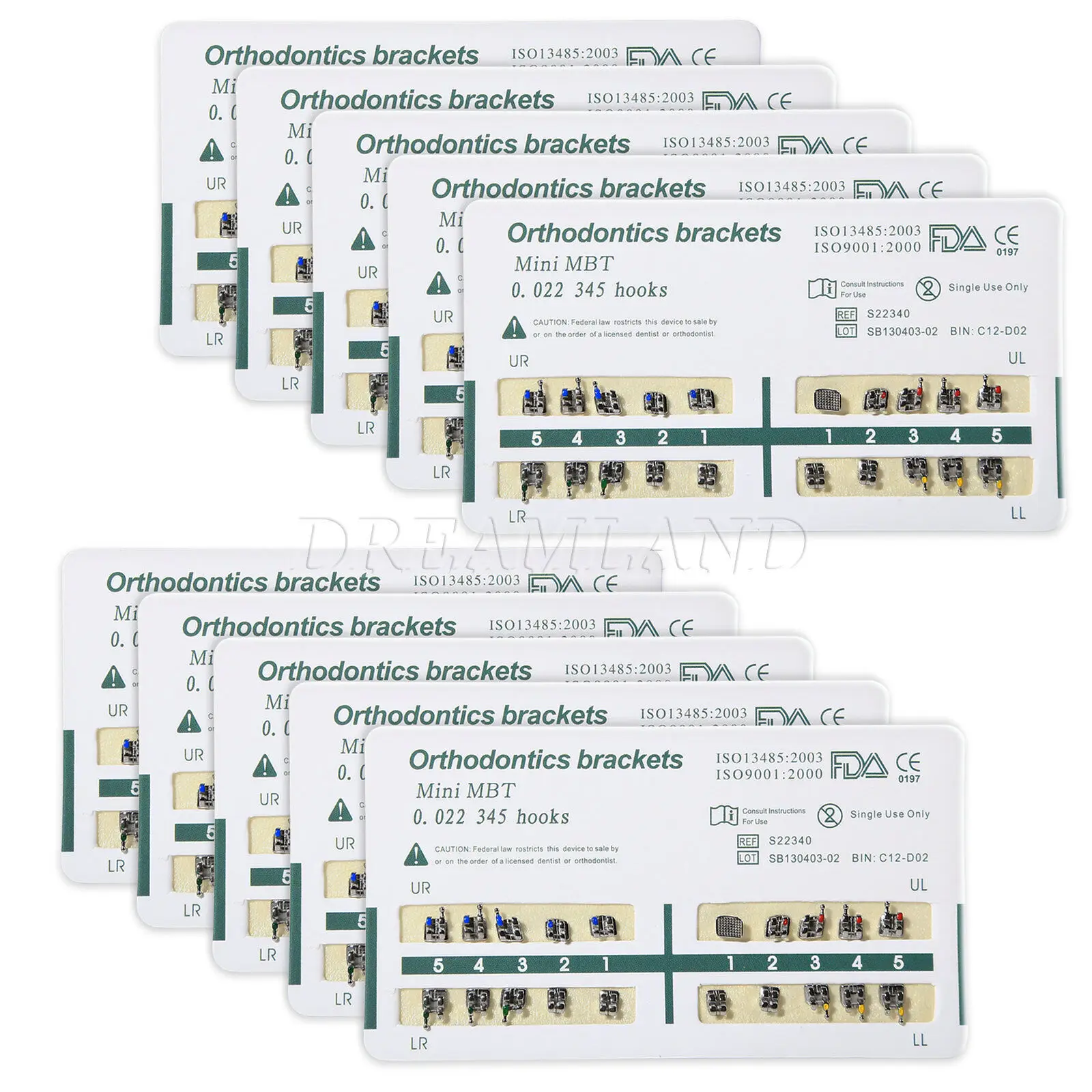 

10 упаковок/200 шт., Ортодонтические металлические скобы для зубов, мини-скобы MBT 022, слот 345 крючков #7, используемые для ортодонтической стоматологической терапии