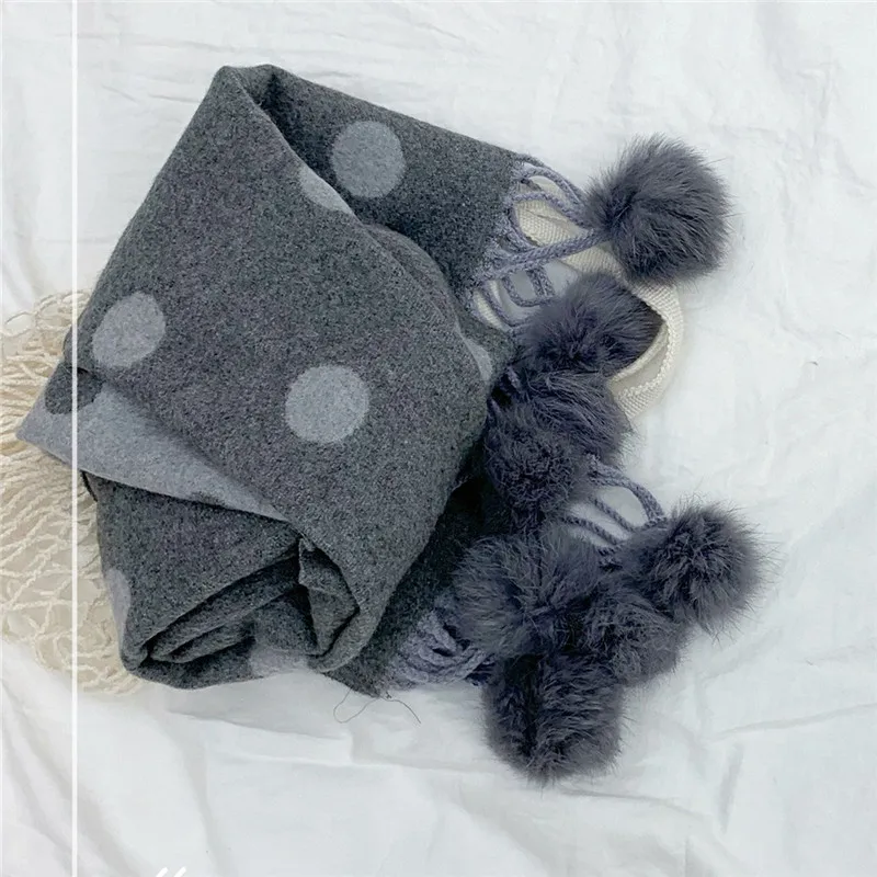 Children's Cashmere Scarf Autumn and Winter New Fashion All-match Trendy Boys and Girls Warm Scarf Wave Point Hanging Ball