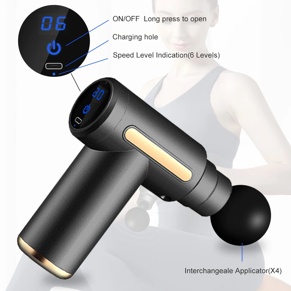 Elektrisches Mini-Fasziengewehr-Muskel-Körpermassagegerät, Rücken-, Nacken- und Gewebestimulator, Perkussion, Säurelinderung, Schmerzlinderung, Entspannung, Abnehmen, Formgebung_voghion.com