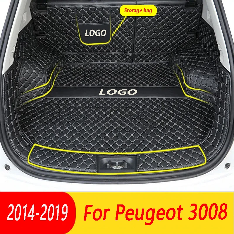 

High quality Leather Car Trunk Liner Car Boot Liner Cargo Wear resistant and waterproof Carpet Mud For Peugeot 3008 2014-2019
