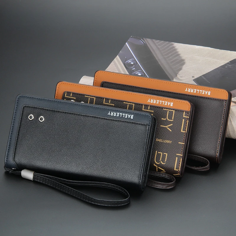Men wallet PU leather business handbag multi slot card holder men purse long zipper male clutch bag