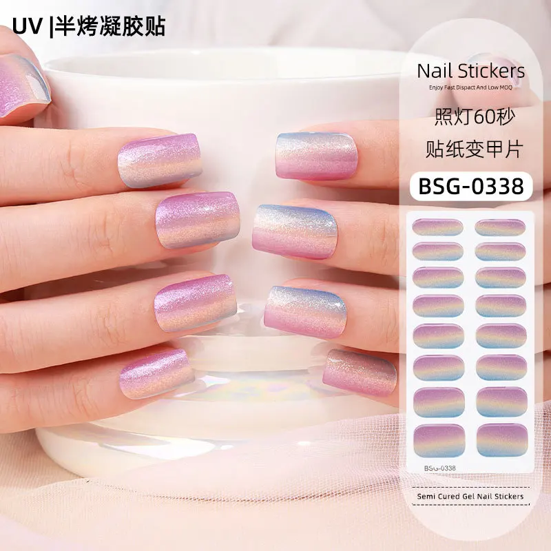 Semi-cured Gel Nail Sticker Full Cover Nail Decals Nagellack Gel Gradient Cat Eye Nail Art Aufkleber Maniküre UV Lampe Bedarf – Detail 22