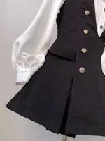 Harajuku Gothic Retro Chic Outfit Women Bubble Sleeve Shirt + Slim Vest + Short Cake Skirt New Vintage Fashion 3 Piece Suit 2025 - Image 6