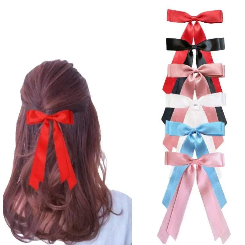 

24pc/lot 5" Satin Ribbon Bow Hair Clips Women Girls Long Ribbon Bowknot Hairpins Long Tails Hair Clips Barrettes Kids Headwear