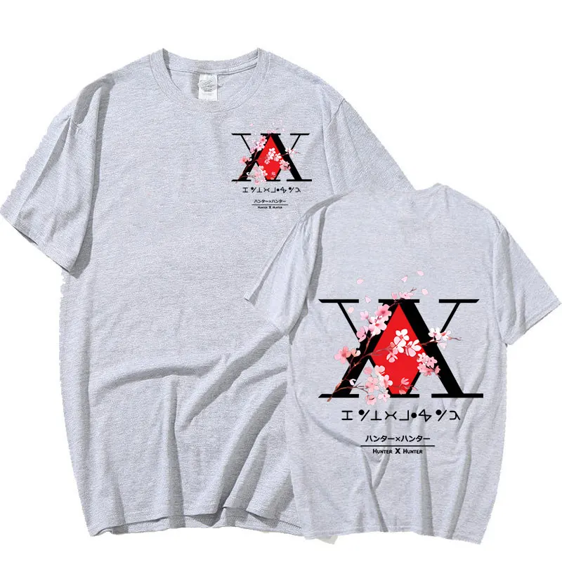 Harajuku Anime Hunter X Hunter Logo Unisex Tshirt Killua Gon Cherry Blossom T-shirt Tops Graphics Print Tee Shirt Oversized Top