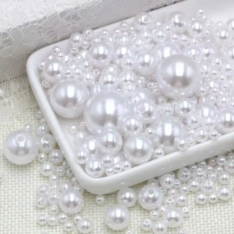 Imitation Pearl Beads 3mm-12mm size Pure White/Ivory Pearl wtraight holes round imitation plastic pearl beads for needlework & Jewelry Making imitation pearl beads plastic beads