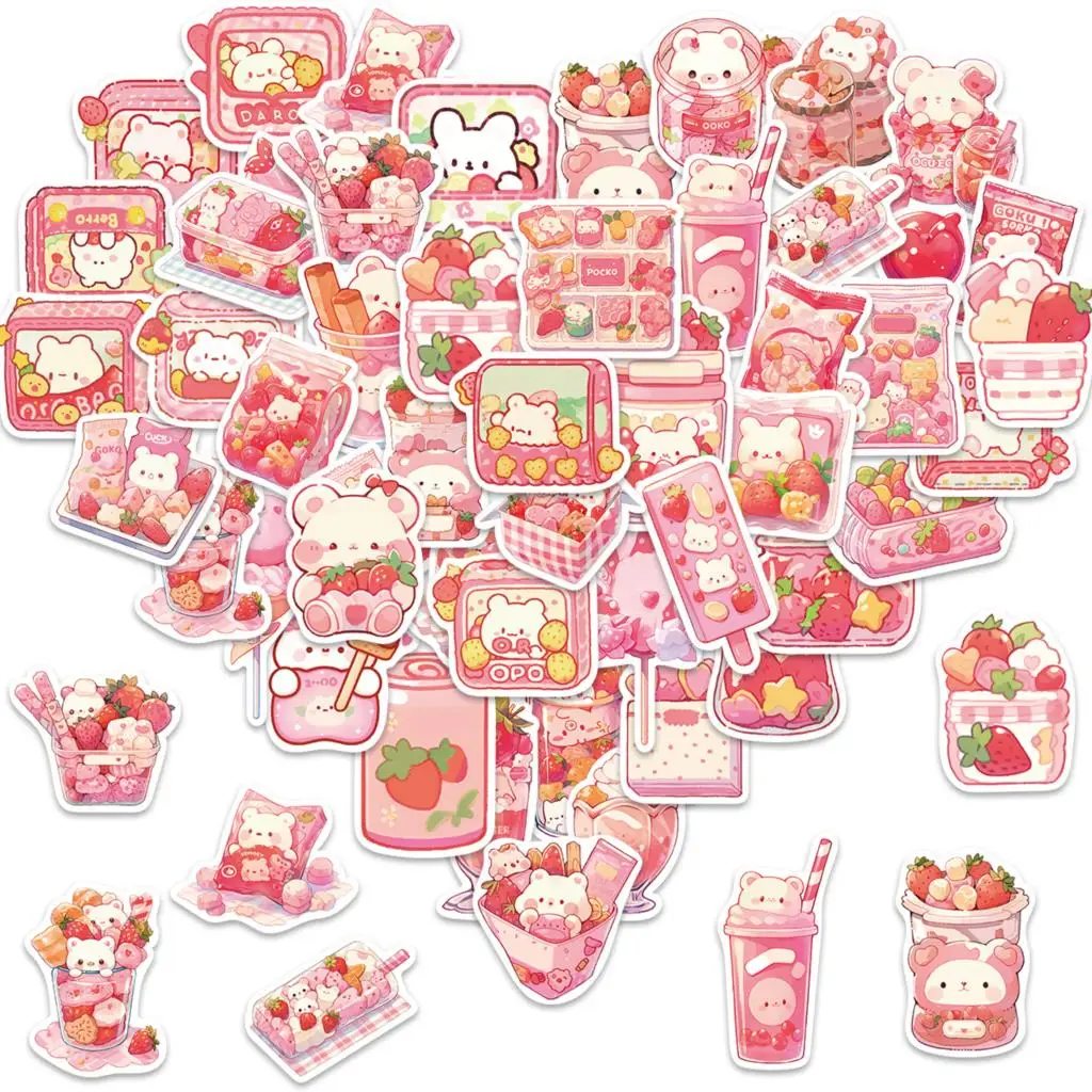 

10/50pcs Stickers Pink Snacks Cute Cartoon Graffiti Skateboard Waterproof Suitcase Luggage DIY Laptop Car Stickers Decals Kids
