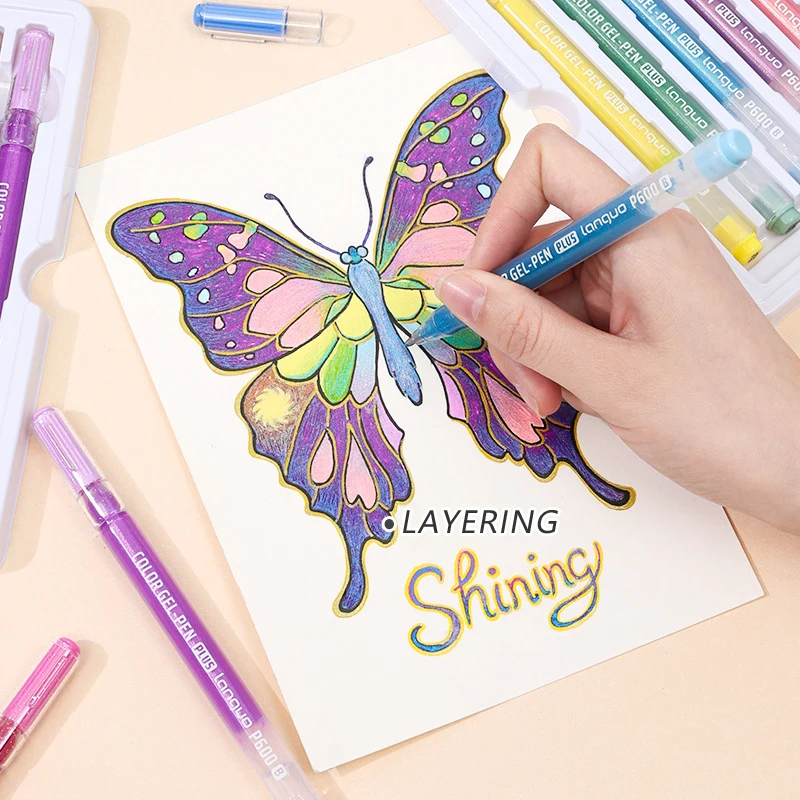 24 Colors Glittering Journaling Gel Pen Aesthetic Layering Colored Highlighter Markers for Note Taking Drawing Art Stationery