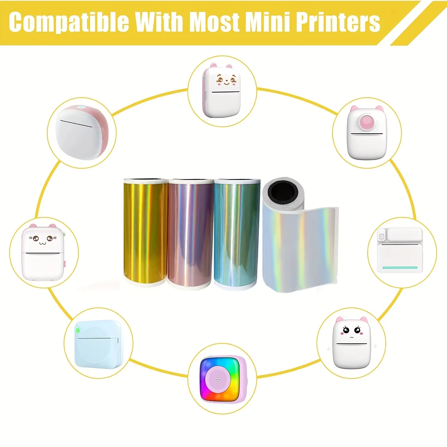 홀로그램 스티커 롤 - 반짝이 자체 접착 열전사 용지 (학습/사진/DIY 스크랩북 휴대용 프린터 용지)