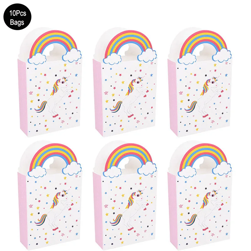 10pcs/set Plastic Gift Wrapping Bag, Cartoon Unicorn & Rainbow Pattern Gift  Bag For Party