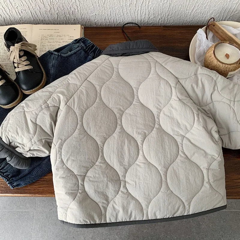 2026 새로운 한국 스타일 퀼트 자켓 소년 소녀 턴 다운 칼라 싱글 브레스트 따뜻한 패딩 코트 가을 겨울 겉옷 A5669