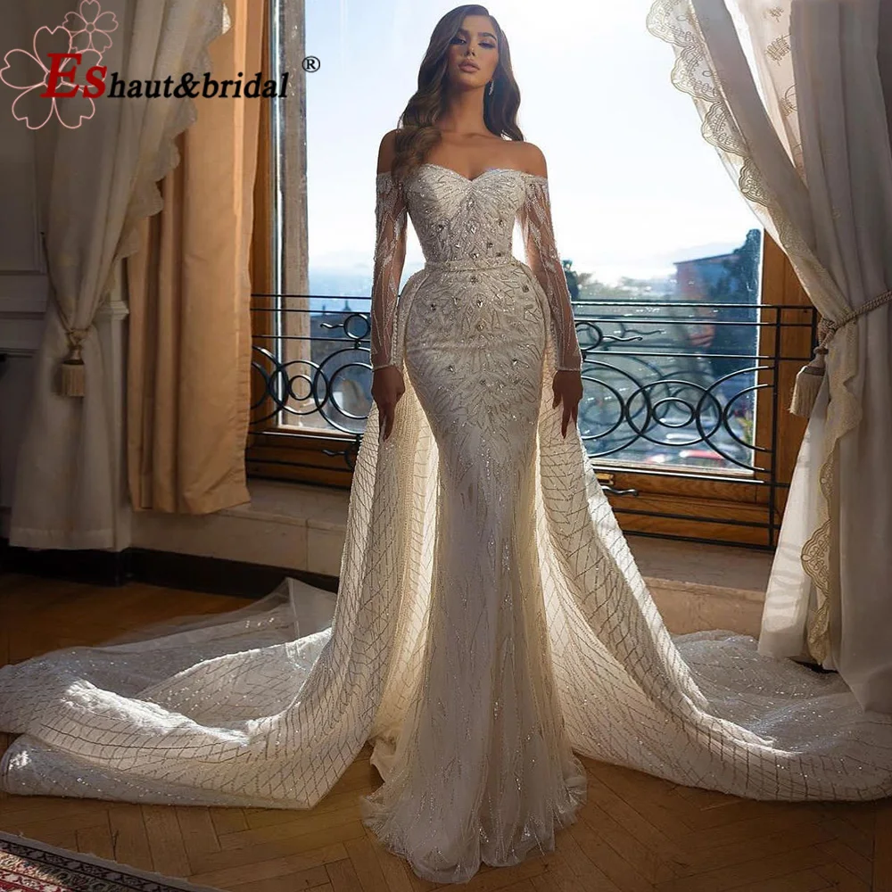 Elegant Beads Mermaid Wedding Bride Dress 2023 Sequin Sweetheart Off ...