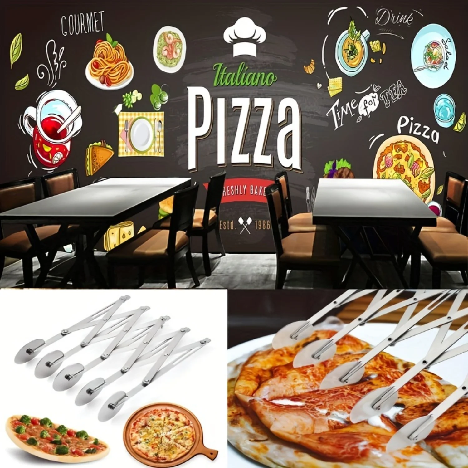 1pc 5-Wheel Stainless Steel Expandable Pizza Slicer, Adjustable Pastry Cutter, Bread Dough Divider-Ideal Tool for Restaurants