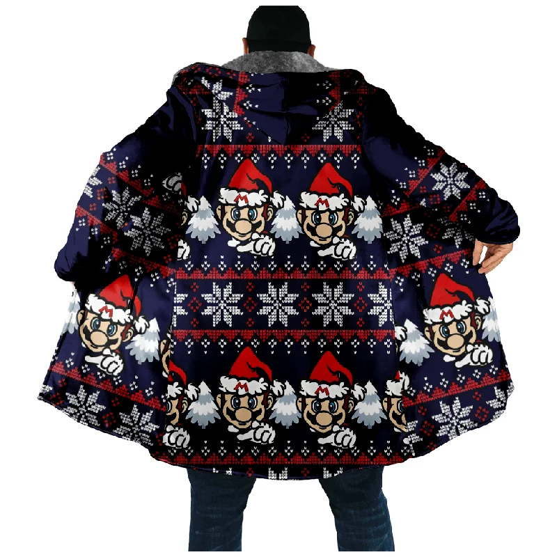 New Christmas Cotton Jacket Hooded Sweater Casual Print Men's Long Sleeve Standing Neck Half Zipper Sweater Cut Inside a08