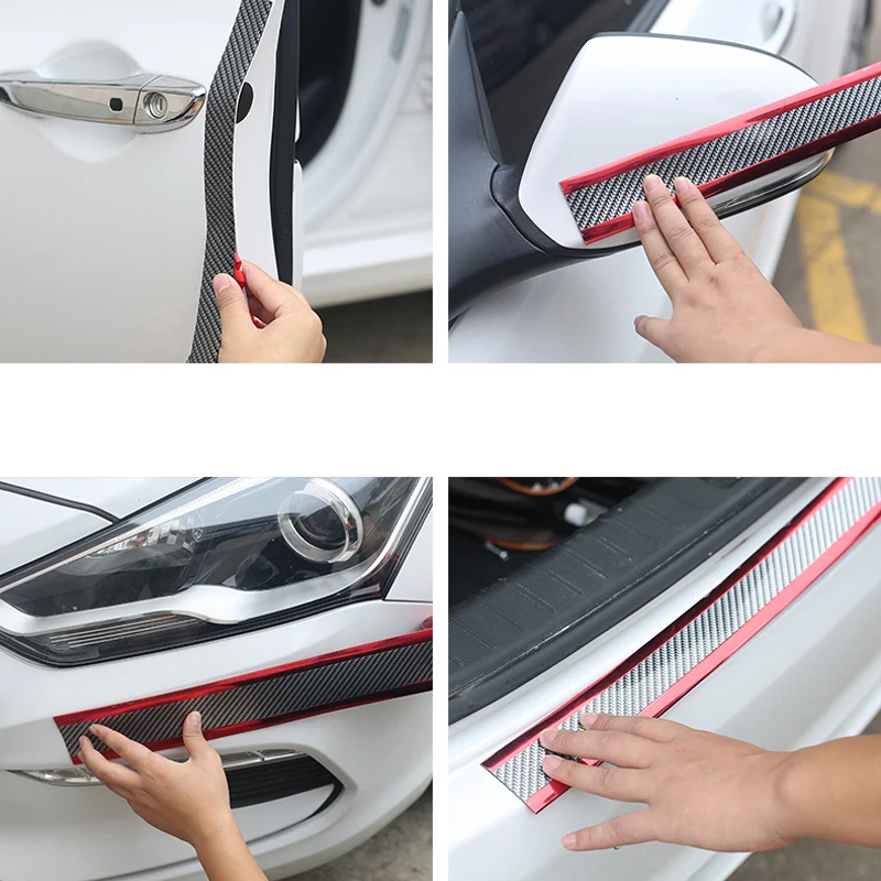 Car Door Sill Protector Stickers Anti Scratch Rubber Strip Carbon Fiber Car Threshold Protection Bumper Film Sticker Car Styling