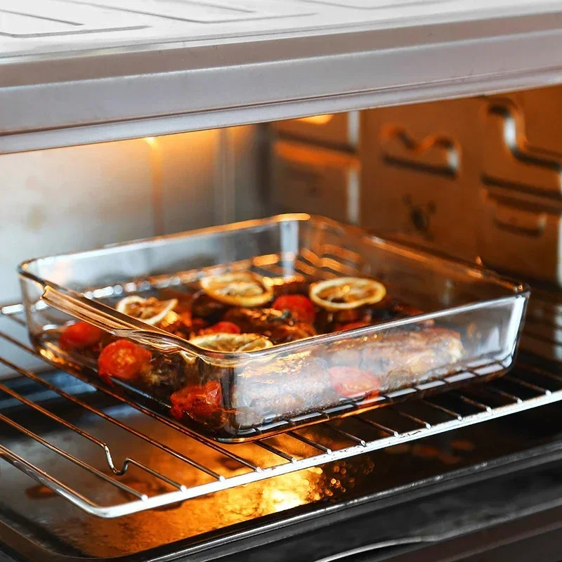 Transparent Microwave Oven Bakeware Glass Saucepan Tray Large Household Capacity Dinner Binaural Plate Storage Tablewar