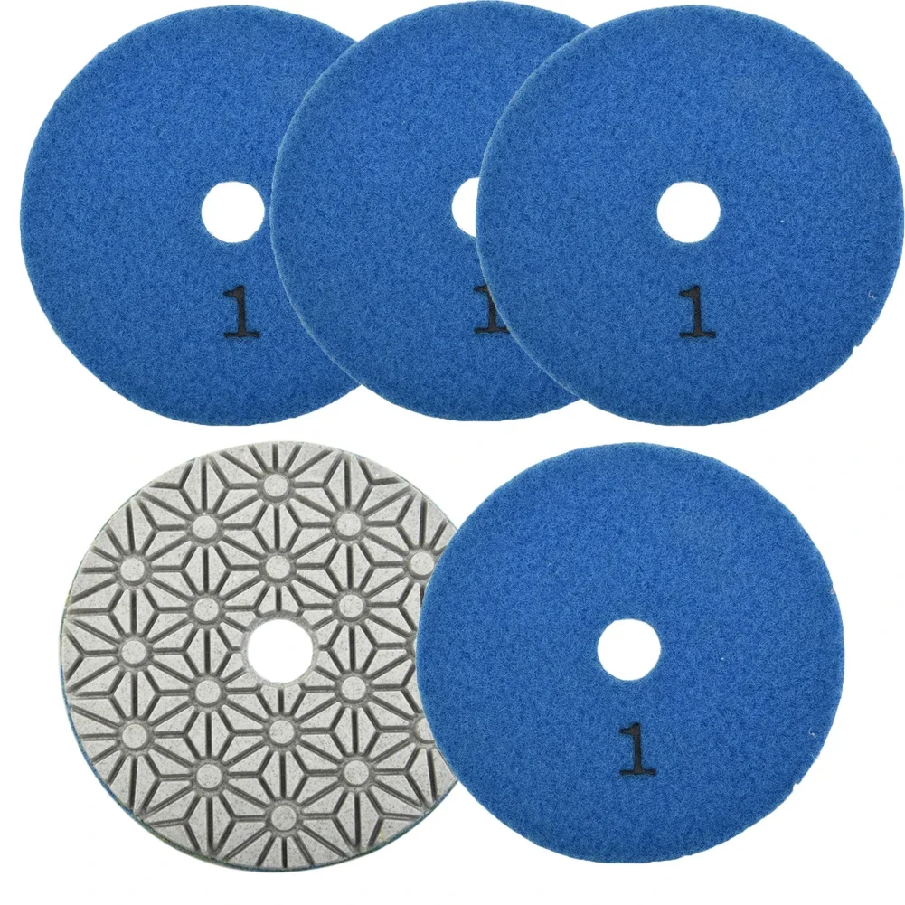 Versatile 4-Inch Dry/Wet Diamond Polishing Pad for Granite, Concrete, Stone, and Marble - 1/5 Piece Set