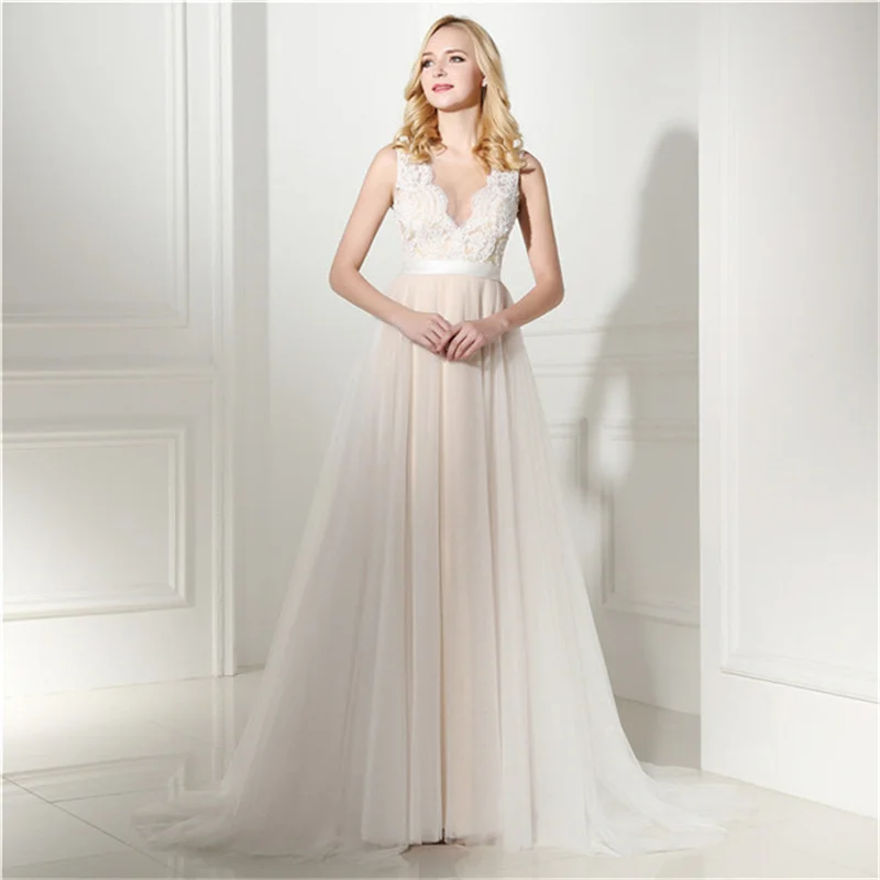 

Real Photo Wedding Dresses A-line Scoop Tulle Appliques Beach Boho Wedding Gown Bridal Dress Vestido De Noiva