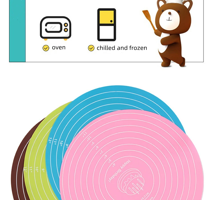 Round Silicone Baking Mat Non-Slip Pastry Turntable Nonstick Dough Kneading Pad