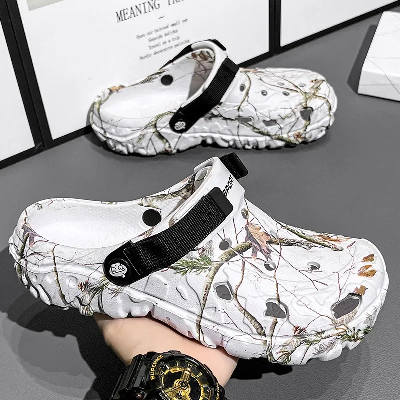 Summer Sandals Summer Outdoor Beach Sandals Men Clogs Shoe Women Slippers Camouflage Platform Aqua Shoes Soft EVA Indoor Home Slides Flip Flops