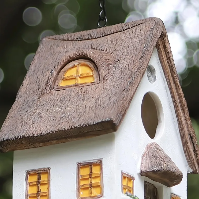Outdoors Decorative Bird House Hanging Bird's Feeder Resin Yard Country Crafts Landscape Ornaments Bird Parrot Nest Box 4