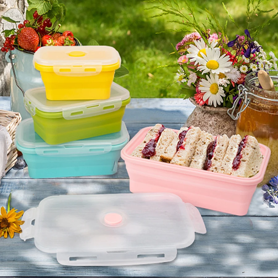 Foldable silicone lunch box is light, portable, high-temperature resistant and thickened outdoor picnic camping food storage box Kitchen Foldable silicone lunch box is light, portable, high-temperature resistant and thickened outdoor picnic camping food storage box Kitchen